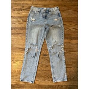 PacSun Mom Jeans Light Wash Distressed High Waisted Blue Denim Size 27